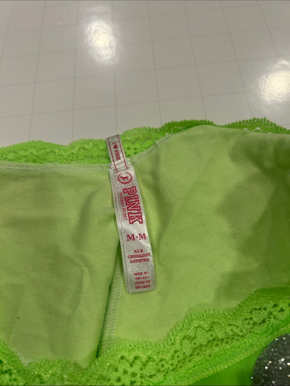 PINK Victoria's Secret Lime Green Lace Trim Hipster Panty